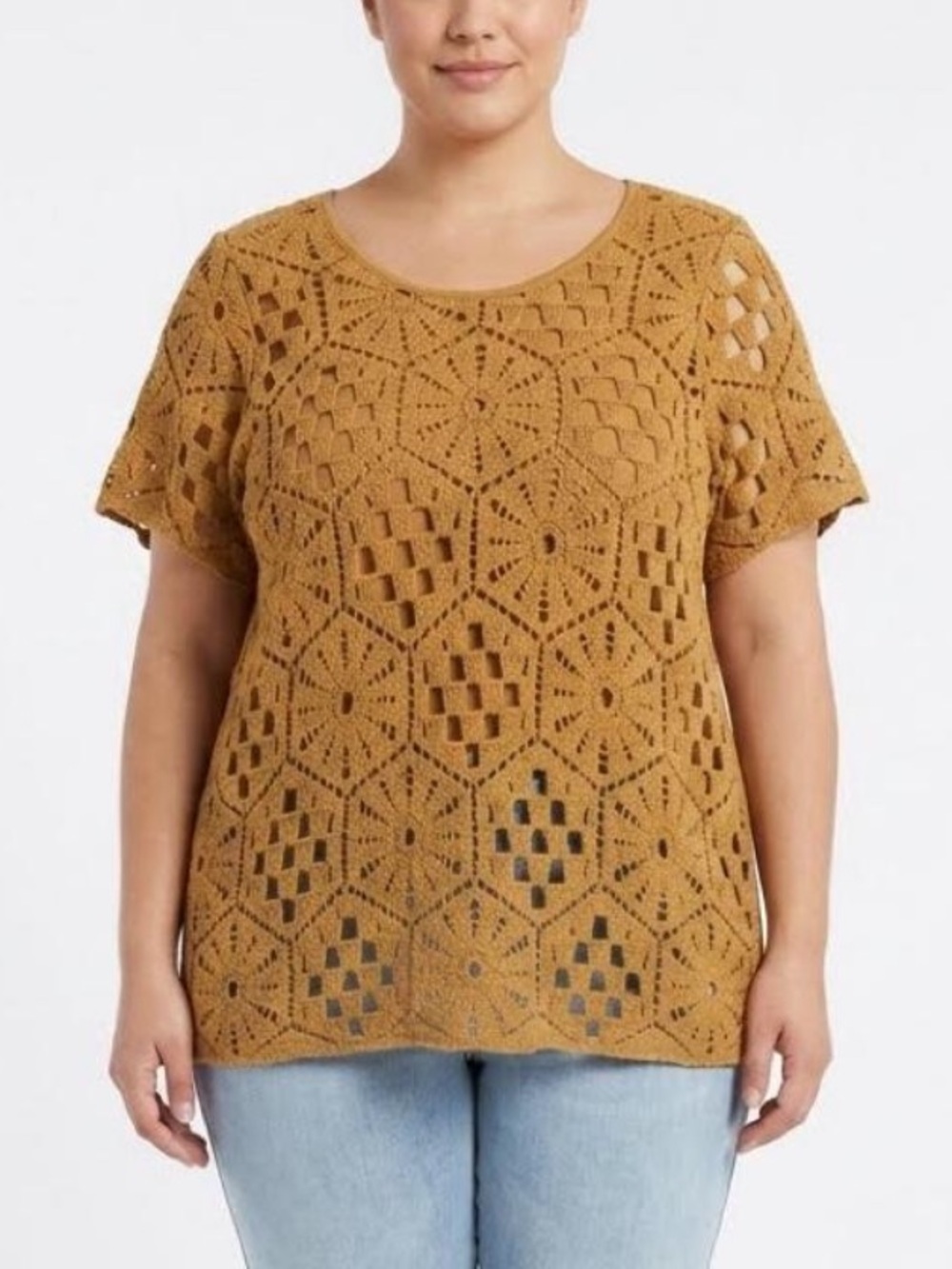 Anthropologie Kindred Crochet Short Sleeve Tunic - Brown